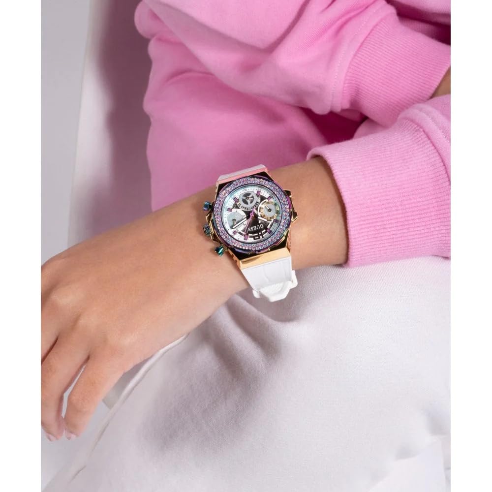 Foto 5 pulgar | Reloj Guess Fusion Quartz Para Mujer Con Correa De Piel Blanca - Venta Internacional.