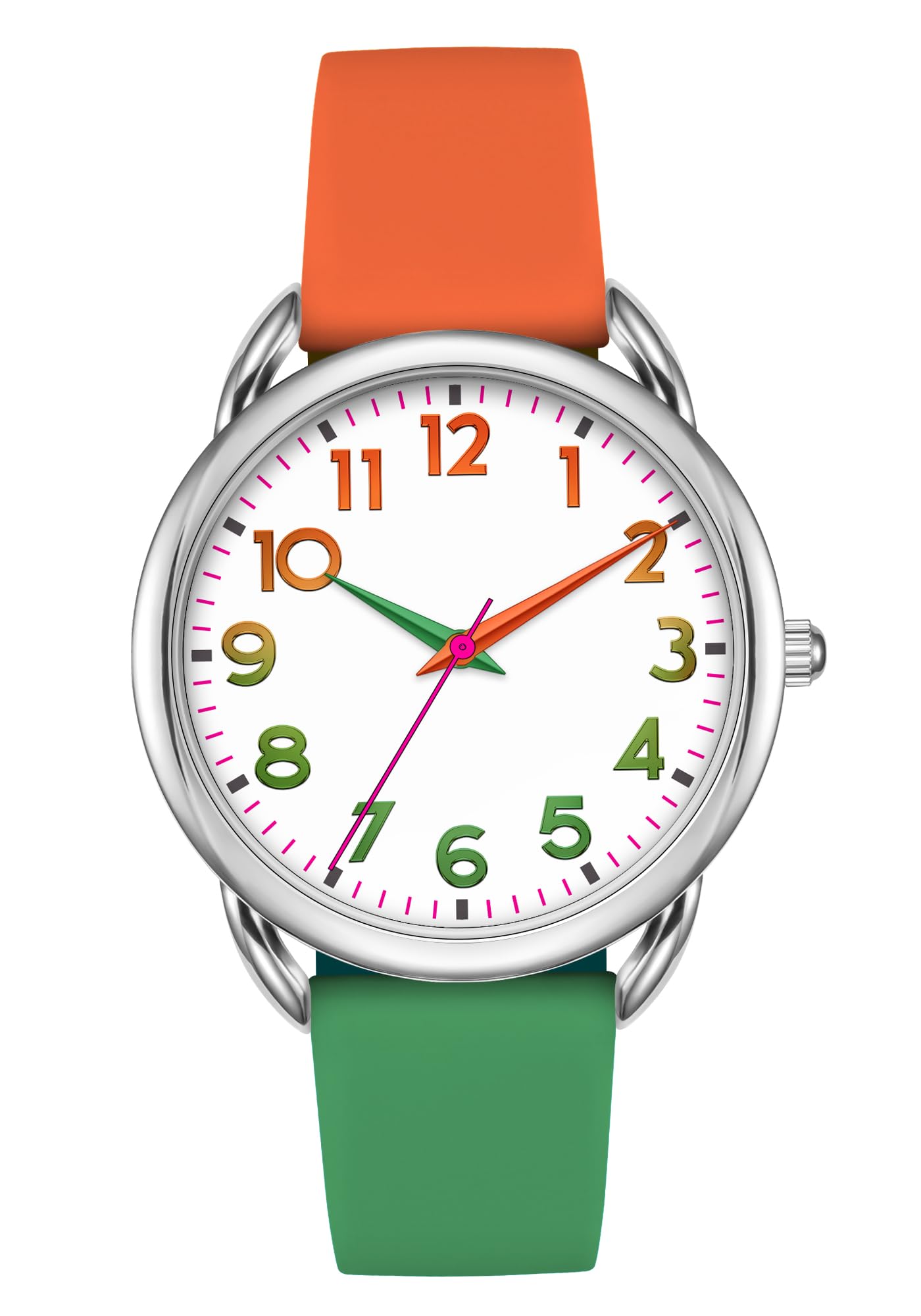 Foto 2 pulgar | Reloj Bisley Para Mujer, Correa De Silicona Naranja/verde, Funda De 38 Mm - Venta Internacional.