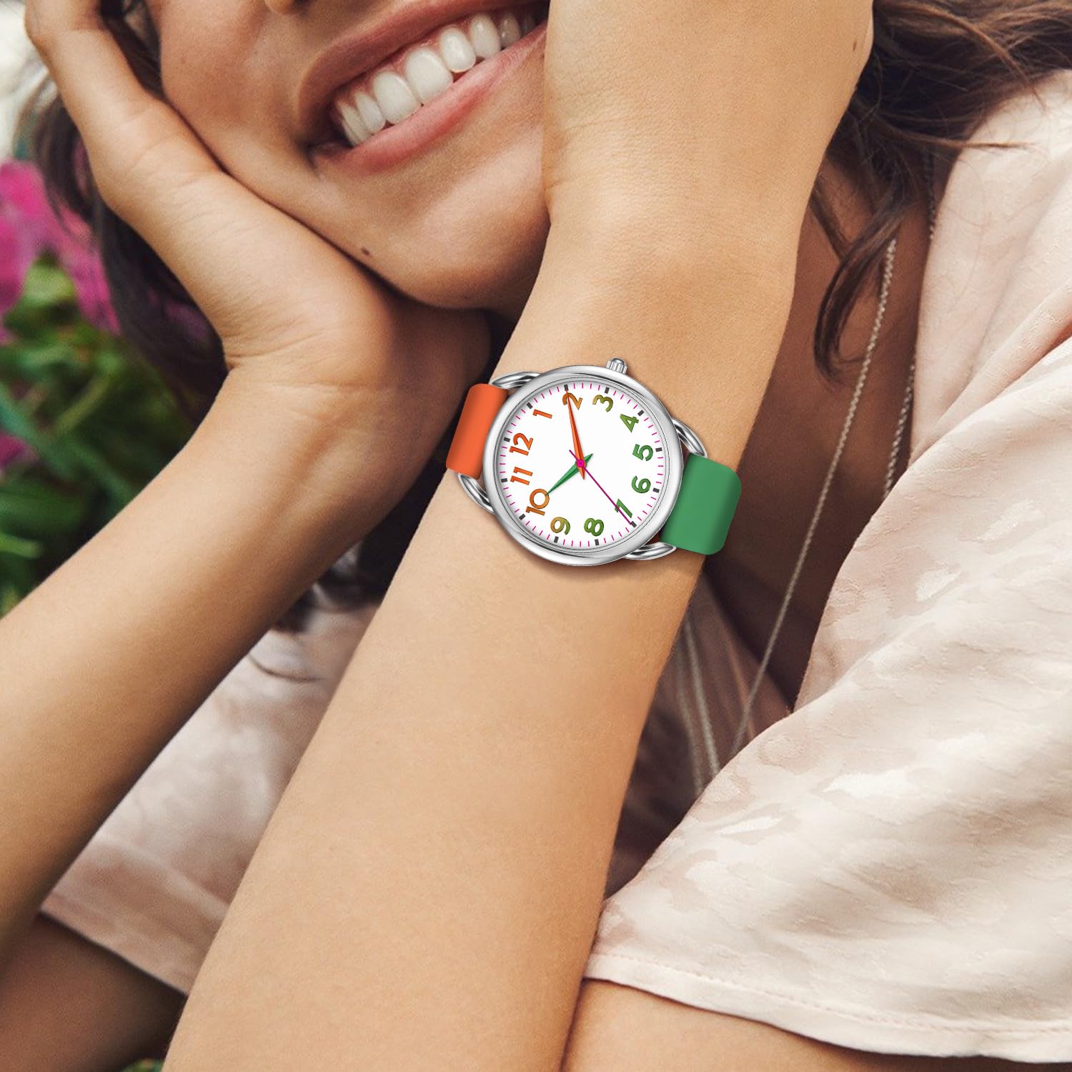 Foto 2 | Reloj Bisley Para Mujer, Correa De Silicona Naranja/verde, Funda De 38 Mm - Venta Internacional.