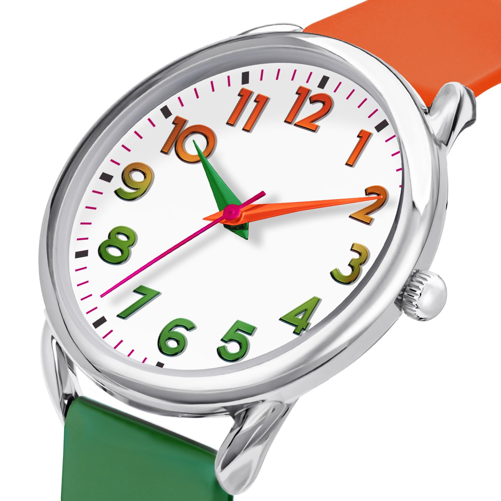 Foto 4 pulgar | Reloj Bisley Para Mujer, Correa De Silicona Naranja/verde, Funda De 38 Mm - Venta Internacional.