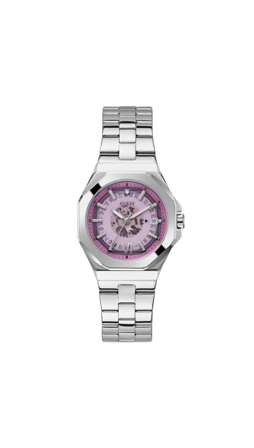 Foto 2 pulgar | Reloj Guess Para Mujer, Correa Plateada, Esfera Rosa, Caja De 34 Mm - Venta Internacional.