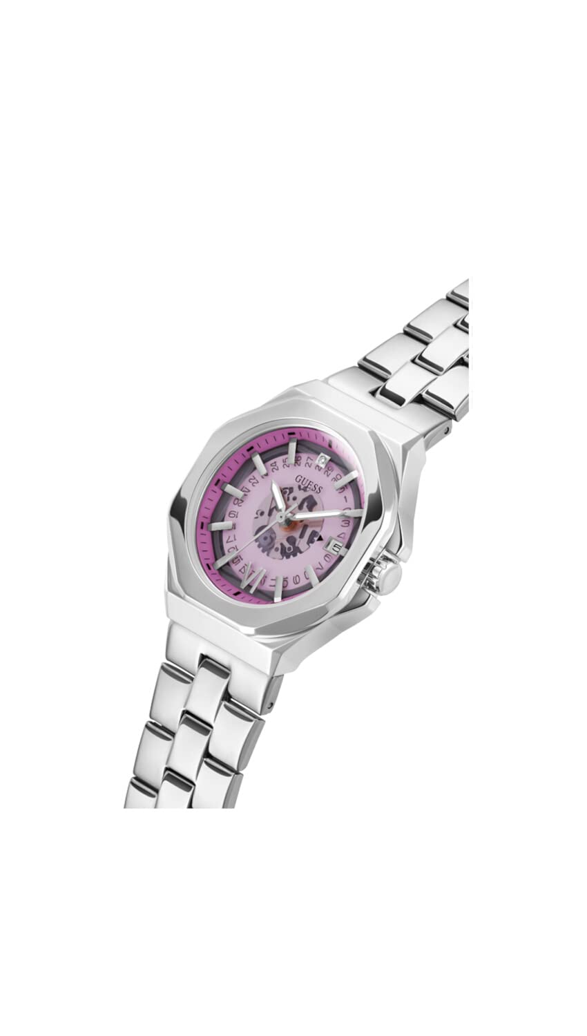 Foto 7 pulgar | Reloj Guess Para Mujer, Correa Plateada, Esfera Rosa, Caja De 34 Mm - Venta Internacional.