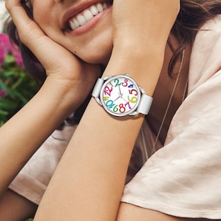 Foto 2 | Reloj Bisley Para Mujer, Blanco, Con Colorida Esfera Con Números Arábigos - Venta Internacional.