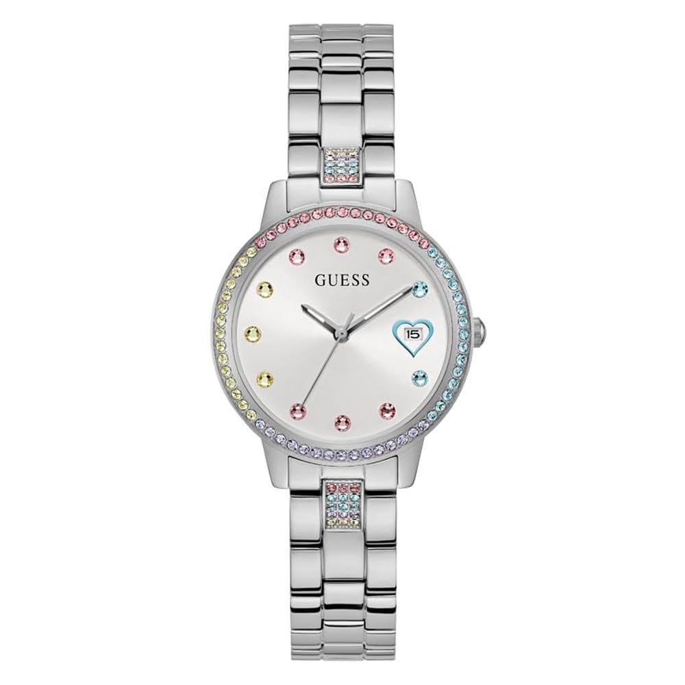 Foto 2 pulgar | Pulsera Watch Guess Para Mujer, Tono Plateado, 34 Mm, Esfera Blanca - Venta Internacional.