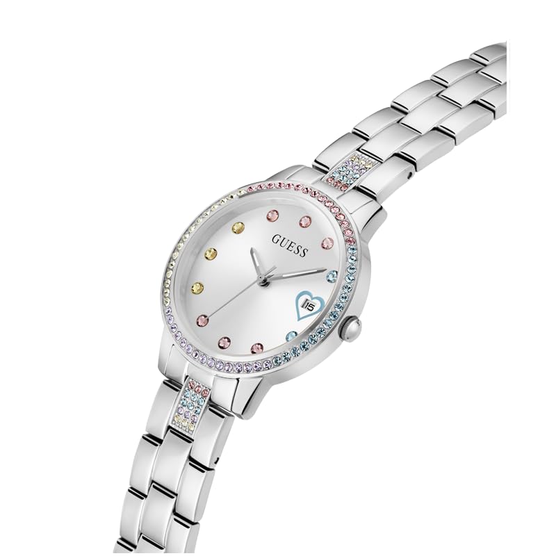 Foto 5 pulgar | Pulsera Watch Guess Para Mujer, Tono Plateado, 34 Mm, Esfera Blanca - Venta Internacional.