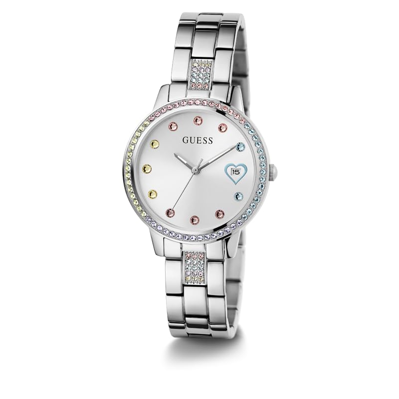 Foto 6 pulgar | Pulsera Watch Guess Para Mujer, Tono Plateado, 34 Mm, Esfera Blanca - Venta Internacional.