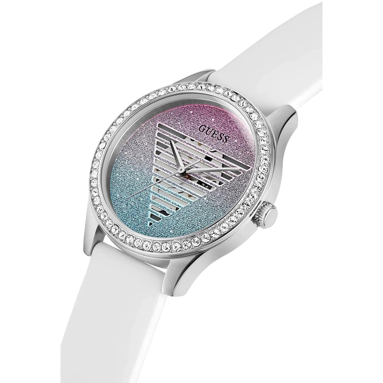 Foto 4 pulgar | Reloj Guess Para Mujer Con Correa De Silicona Blanca De 38 Mm Y Esfera Multicolor - Venta Internacional.