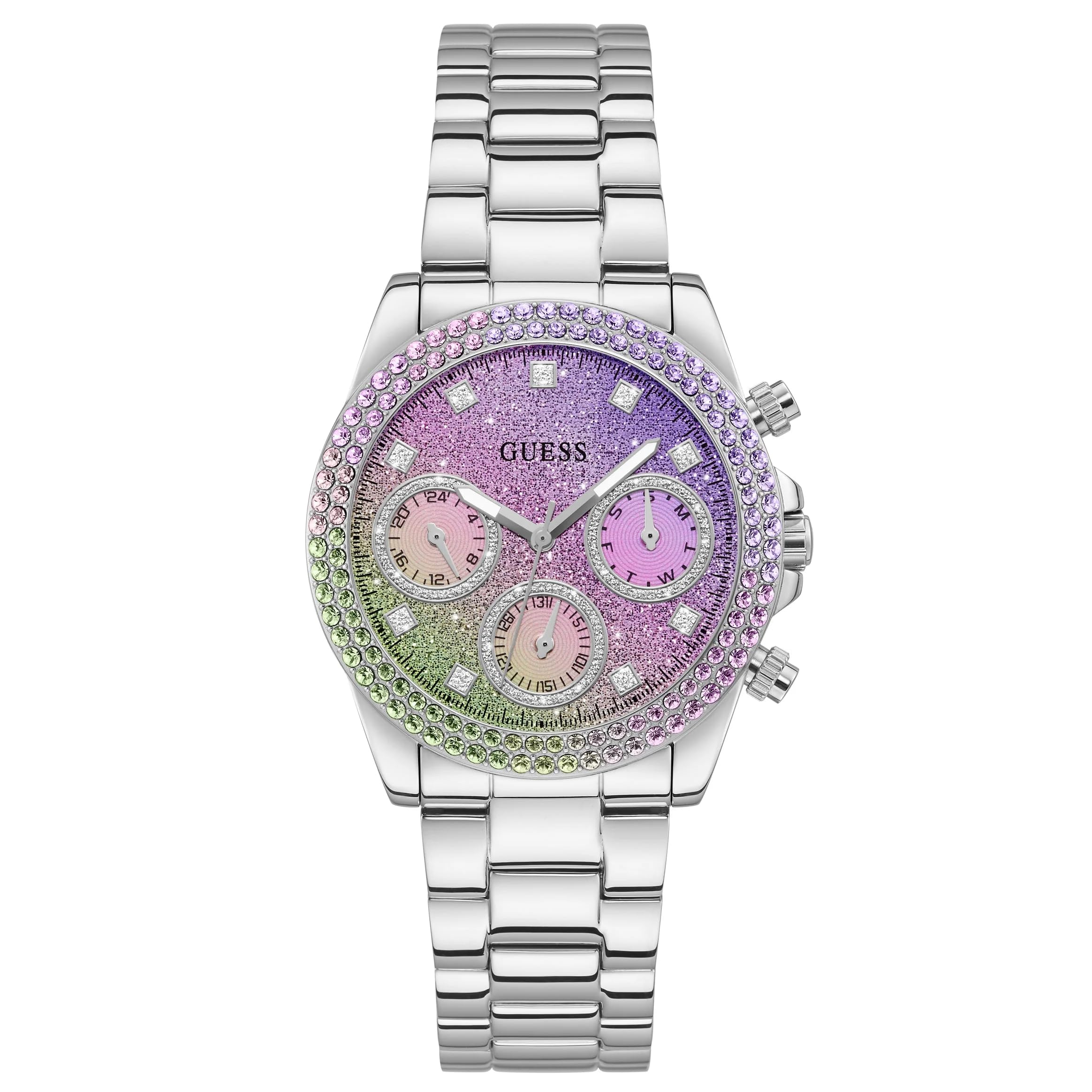 Foto 2 pulgar | Reloj Guess Para Mujer Con Correa En Tono Plateado De 38 Mm Y Esfera Iridiscente - Venta Internacional.