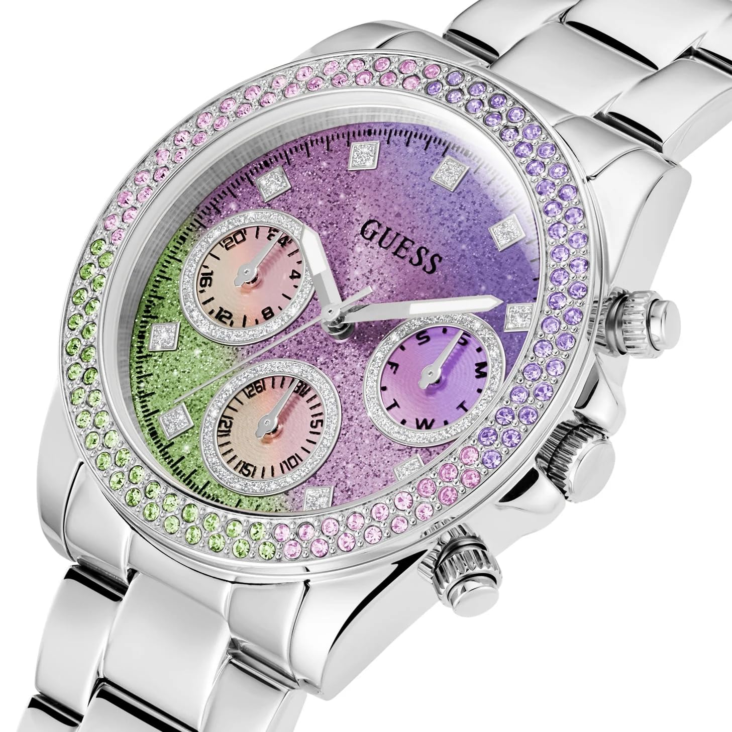 Foto 3 pulgar | Reloj Guess Para Mujer Con Correa En Tono Plateado De 38 Mm Y Esfera Iridiscente - Venta Internacional.