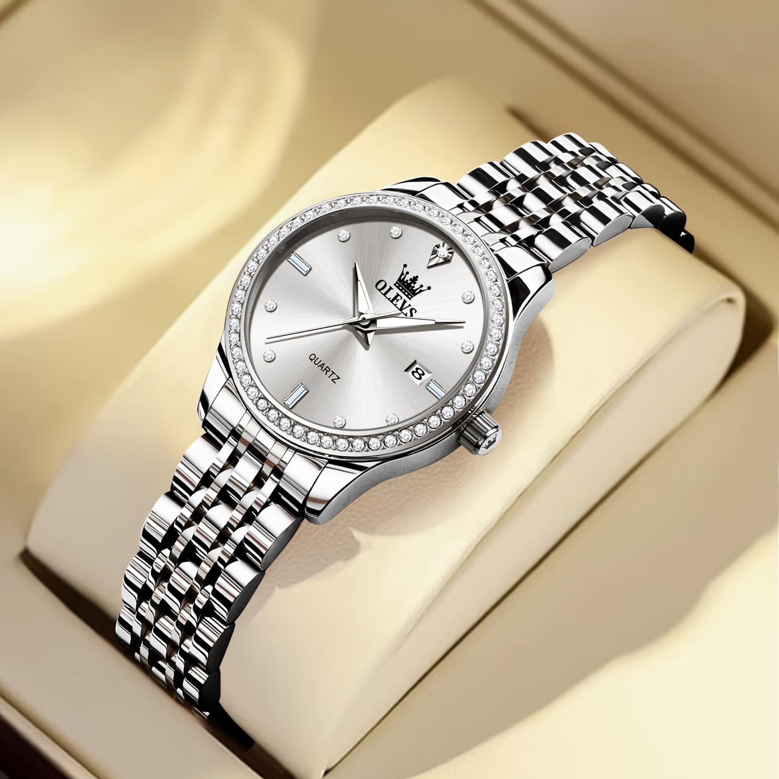 Foto 4 pulgar | Reloj Olevs Classic Para Mujer De Acero Inoxidable Con Diamante Plateado - Venta Internacional.