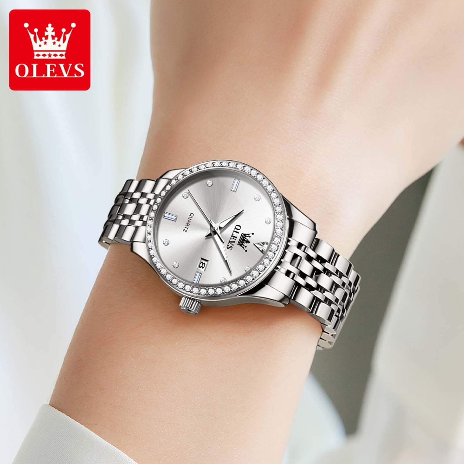 Foto 5 pulgar | Reloj Olevs Classic Para Mujer De Acero Inoxidable Con Diamante Plateado - Venta Internacional.