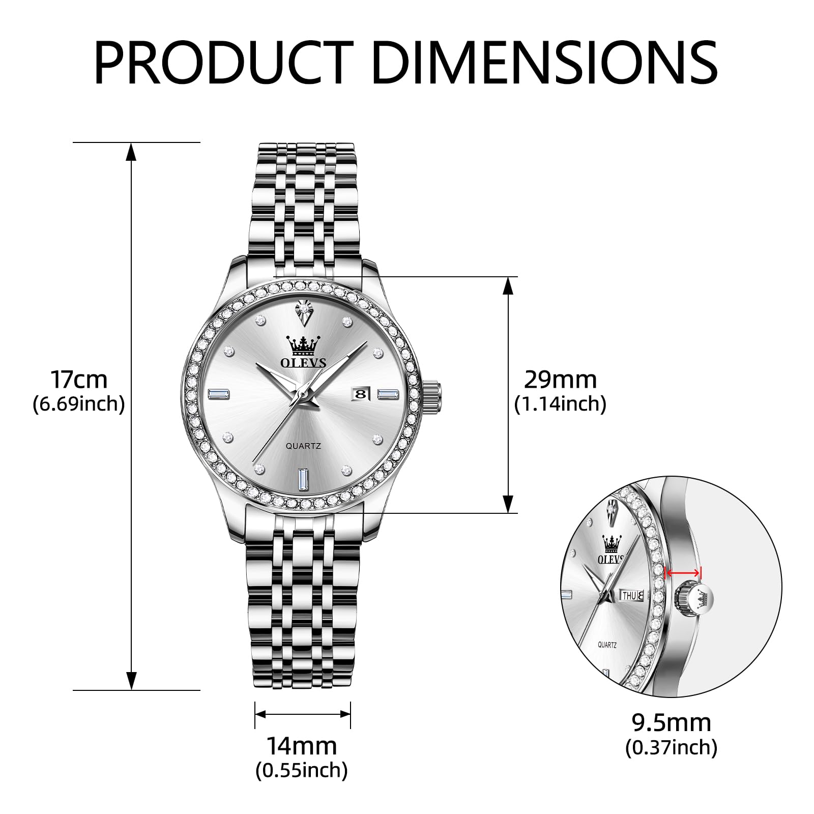 Foto 6 pulgar | Reloj Olevs Classic Para Mujer De Acero Inoxidable Con Diamante Plateado - Venta Internacional.