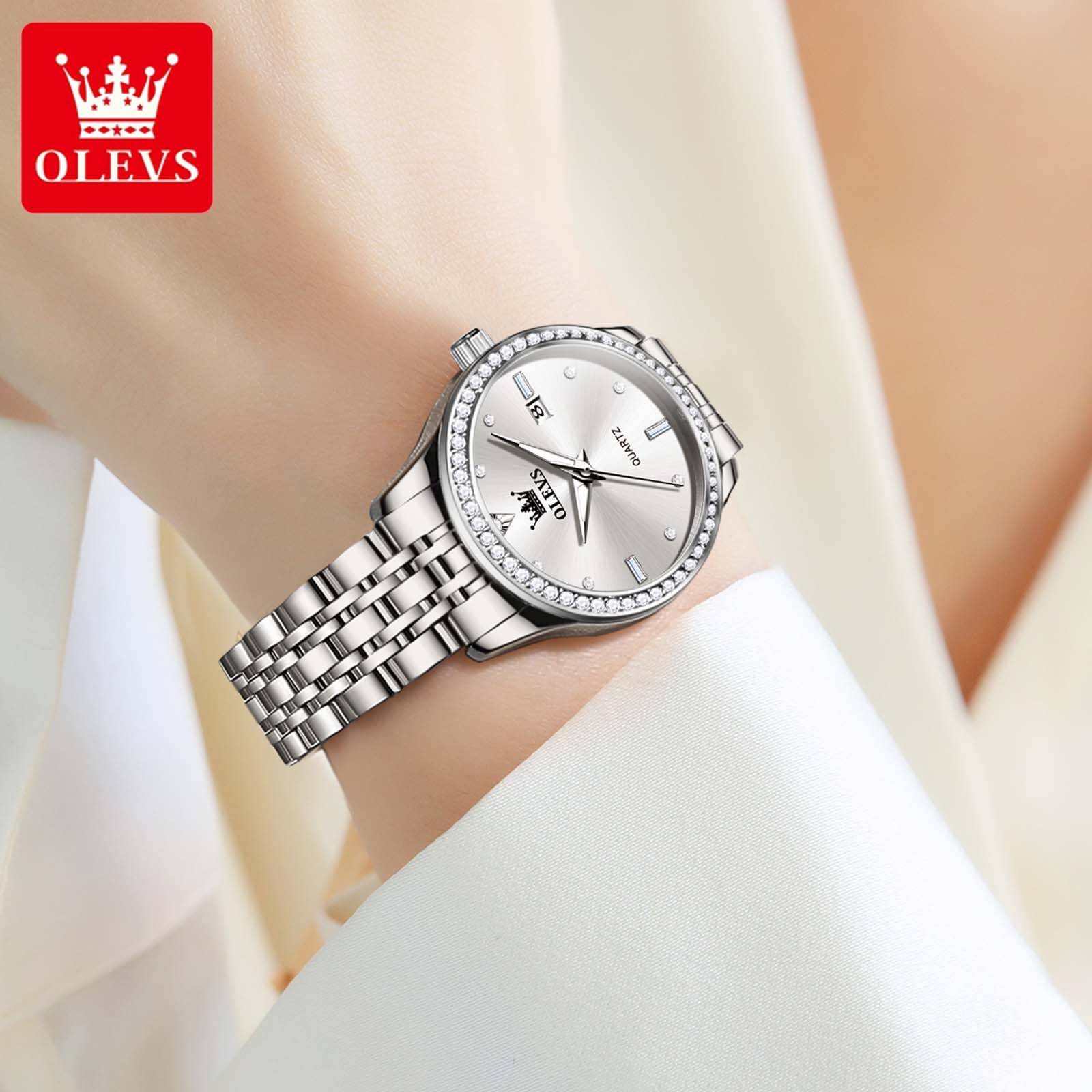 Foto 8 pulgar | Reloj Olevs Classic Para Mujer De Acero Inoxidable Con Diamante Plateado - Venta Internacional.