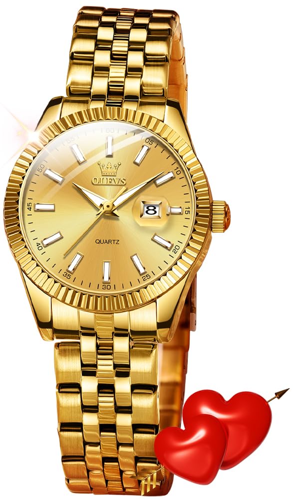 Reloj Olevs Vestido De Lujo Dorado De Acero Inoxidable Impermeable Para Mujer - Venta Internacional.