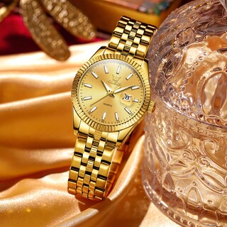 Foto 2 | Reloj Olevs Vestido De Lujo Dorado De Acero Inoxidable Impermeable Para Mujer - Venta Internacional.