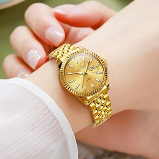 Foto 3 | Reloj Olevs Vestido De Lujo Dorado De Acero Inoxidable Impermeable Para Mujer - Venta Internacional.