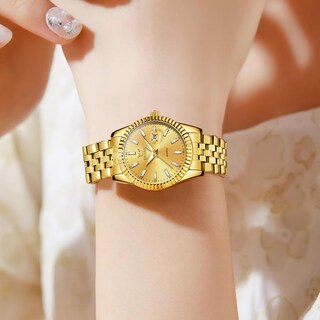 Foto 4 | Reloj Olevs Vestido De Lujo Dorado De Acero Inoxidable Impermeable Para Mujer - Venta Internacional.