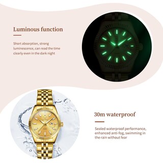 Foto 5 | Reloj Olevs Vestido De Lujo Dorado De Acero Inoxidable Impermeable Para Mujer - Venta Internacional.