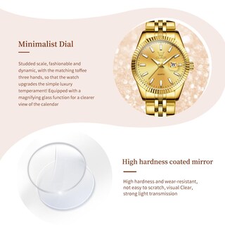 Foto 6 | Reloj Olevs Vestido De Lujo Dorado De Acero Inoxidable Impermeable Para Mujer - Venta Internacional.