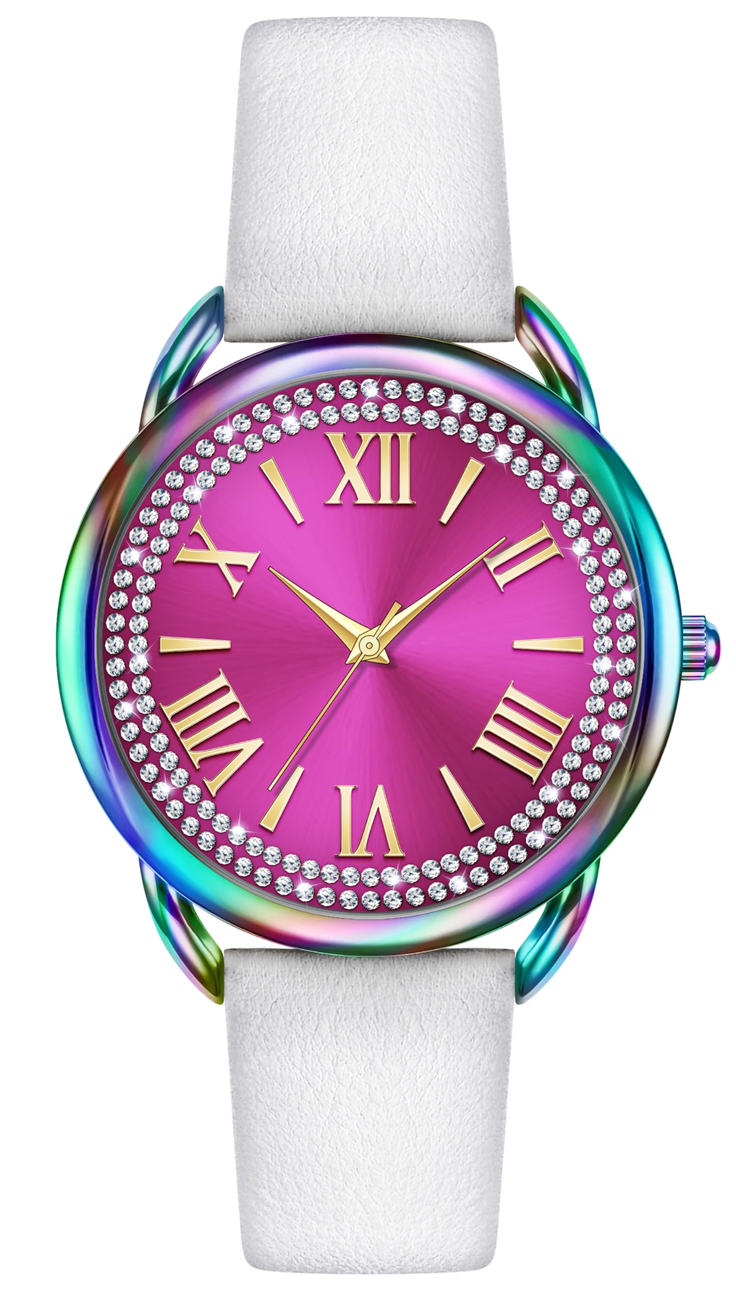 Foto 2 pulgar | Reloj Bisley Rainbow Analog Para Mujer Con Correa De Piel Blanca - Venta Internacional.