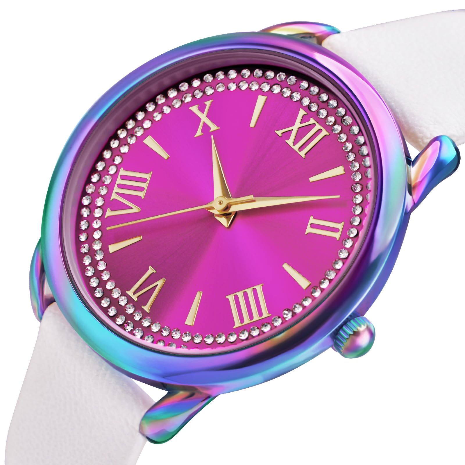 Foto 4 pulgar | Reloj Bisley Rainbow Analog Para Mujer Con Correa De Piel Blanca - Venta Internacional.