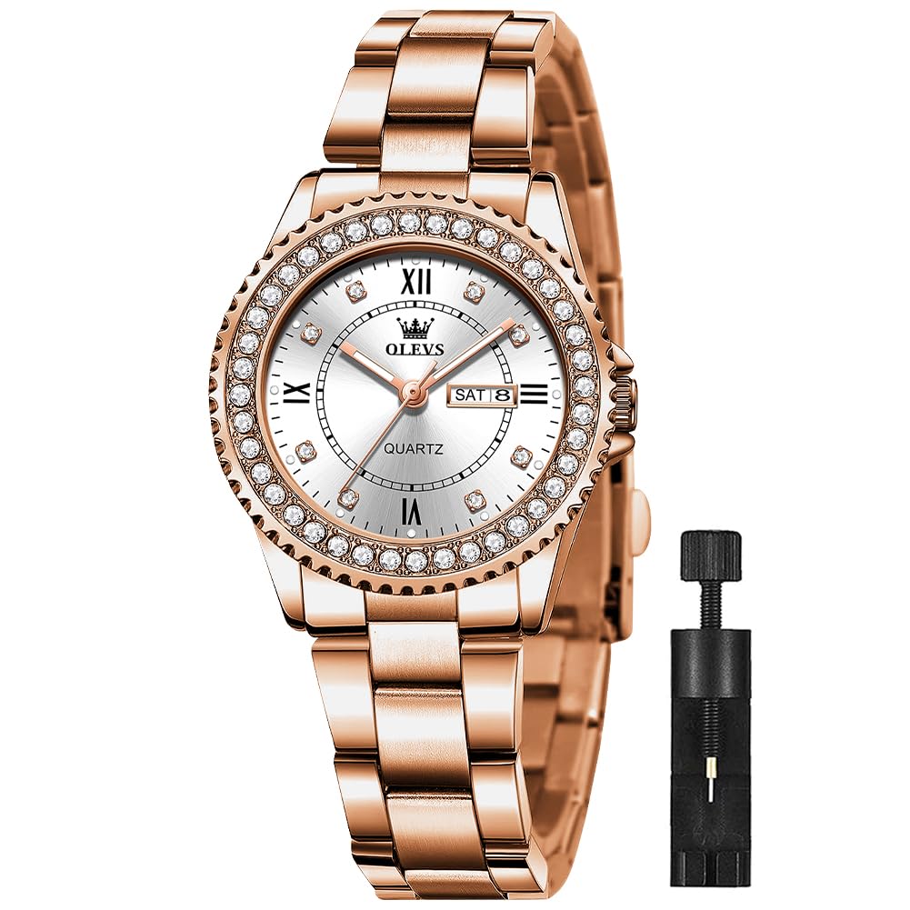 Reloj Olevs Luxury Rose Gold Waterproof Para Mujer Con Esfera Verde - Venta Internacional.