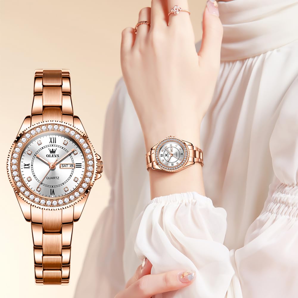 Foto 4 pulgar | Reloj Olevs Luxury Rose Gold Waterproof Para Mujer Con Esfera Verde - Venta Internacional.