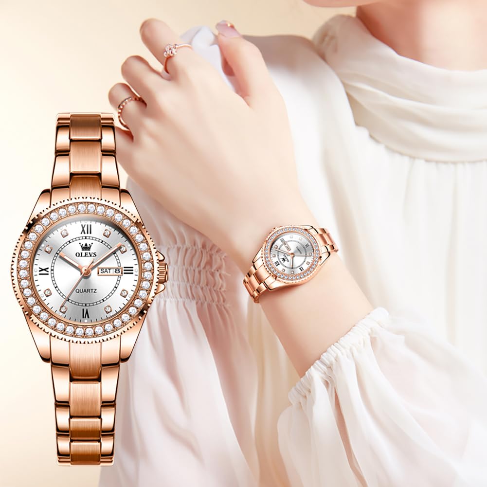 Foto 6 pulgar | Reloj Olevs Luxury Rose Gold Waterproof Para Mujer Con Esfera Verde - Venta Internacional.