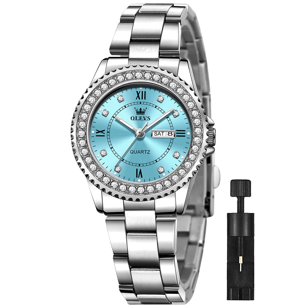 Foto 2 pulgar | Reloj Olevs Para Mujer, Lujoso, Azul, Impermeable, Con Fecha, Para Mujer - Venta Internacional.
