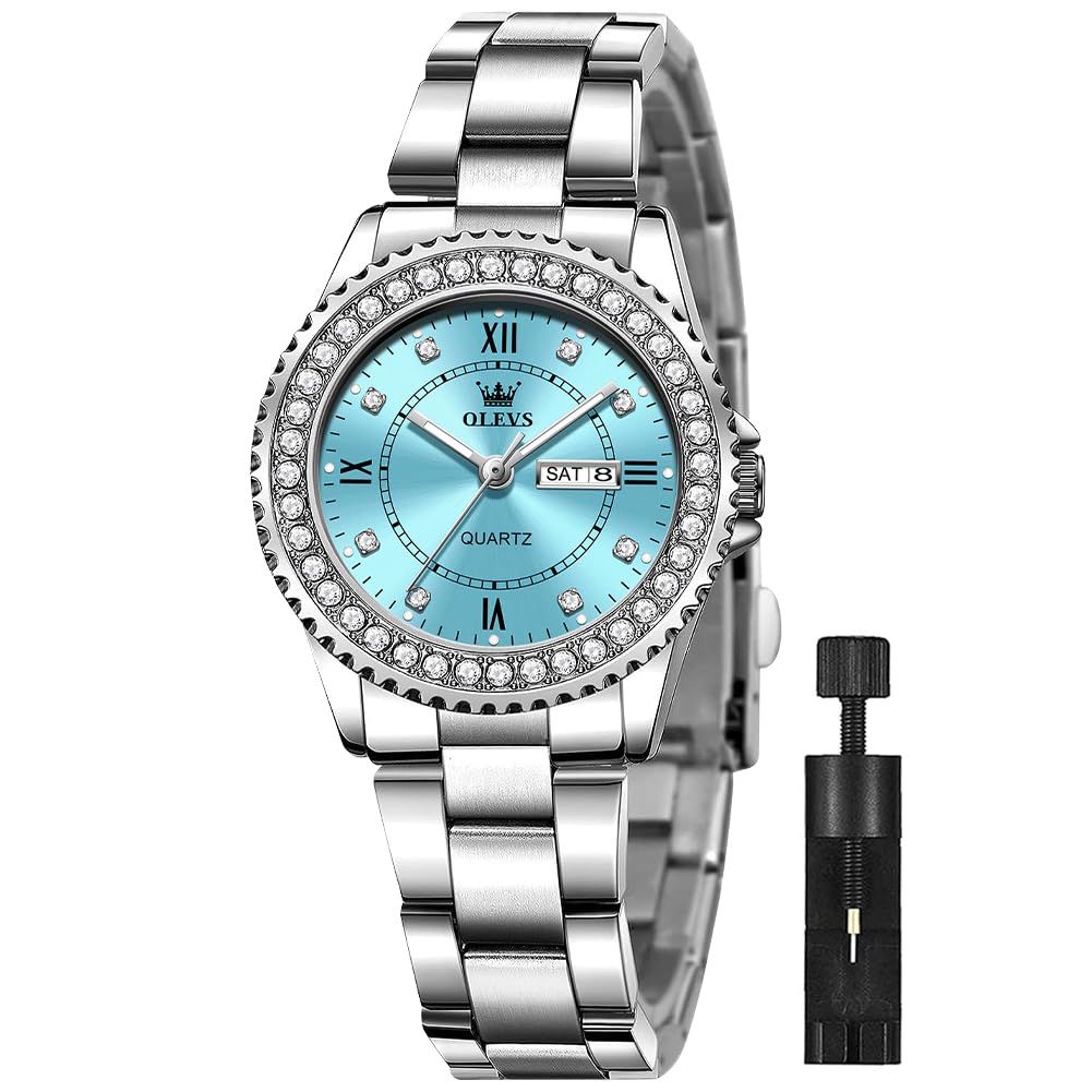 Reloj Olevs Para Mujer, Lujoso, Azul, Impermeable, Con Fecha, Para Mujer - Venta Internacional.