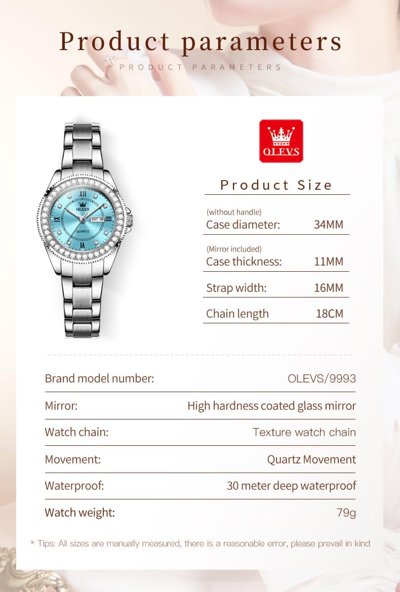 Foto 6 pulgar | Reloj Olevs Para Mujer, Lujoso, Azul, Impermeable, Con Fecha, Para Mujer - Venta Internacional.
