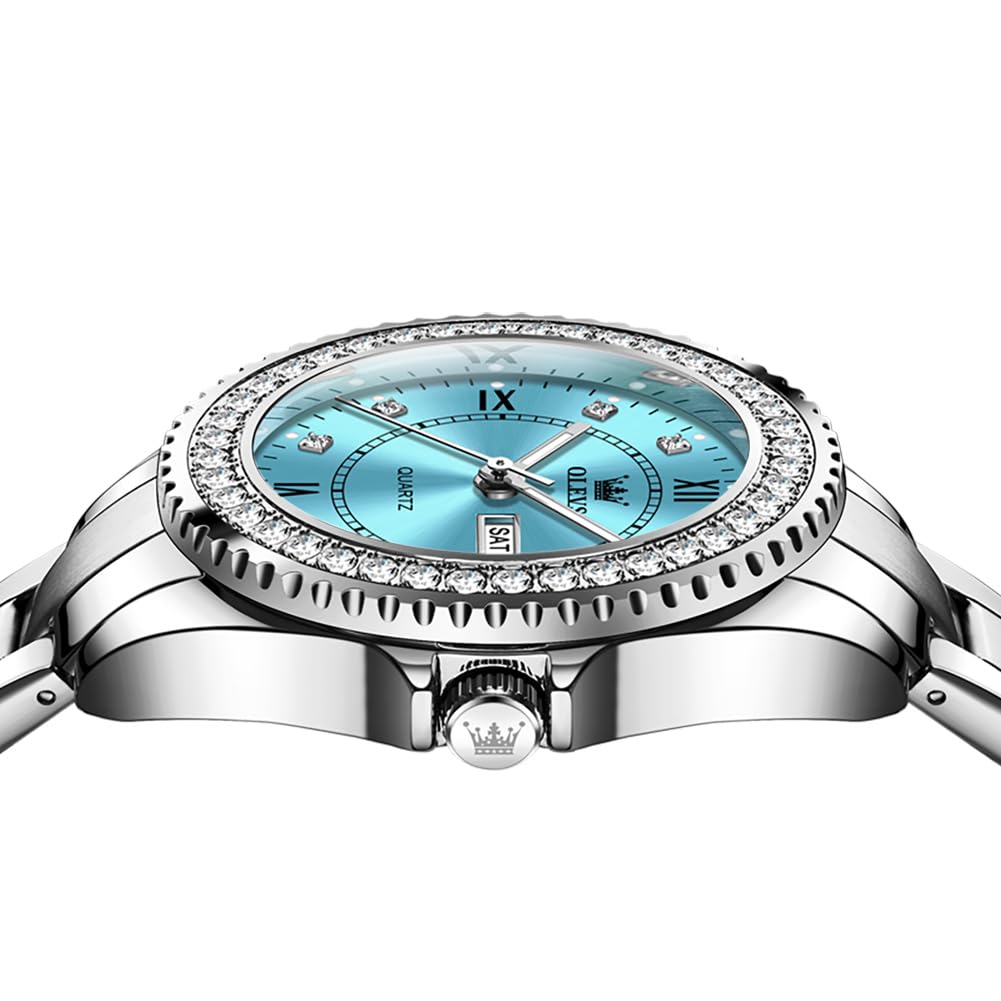 Foto 8 pulgar | Reloj Olevs Para Mujer, Lujoso, Azul, Impermeable, Con Fecha, Para Mujer - Venta Internacional.