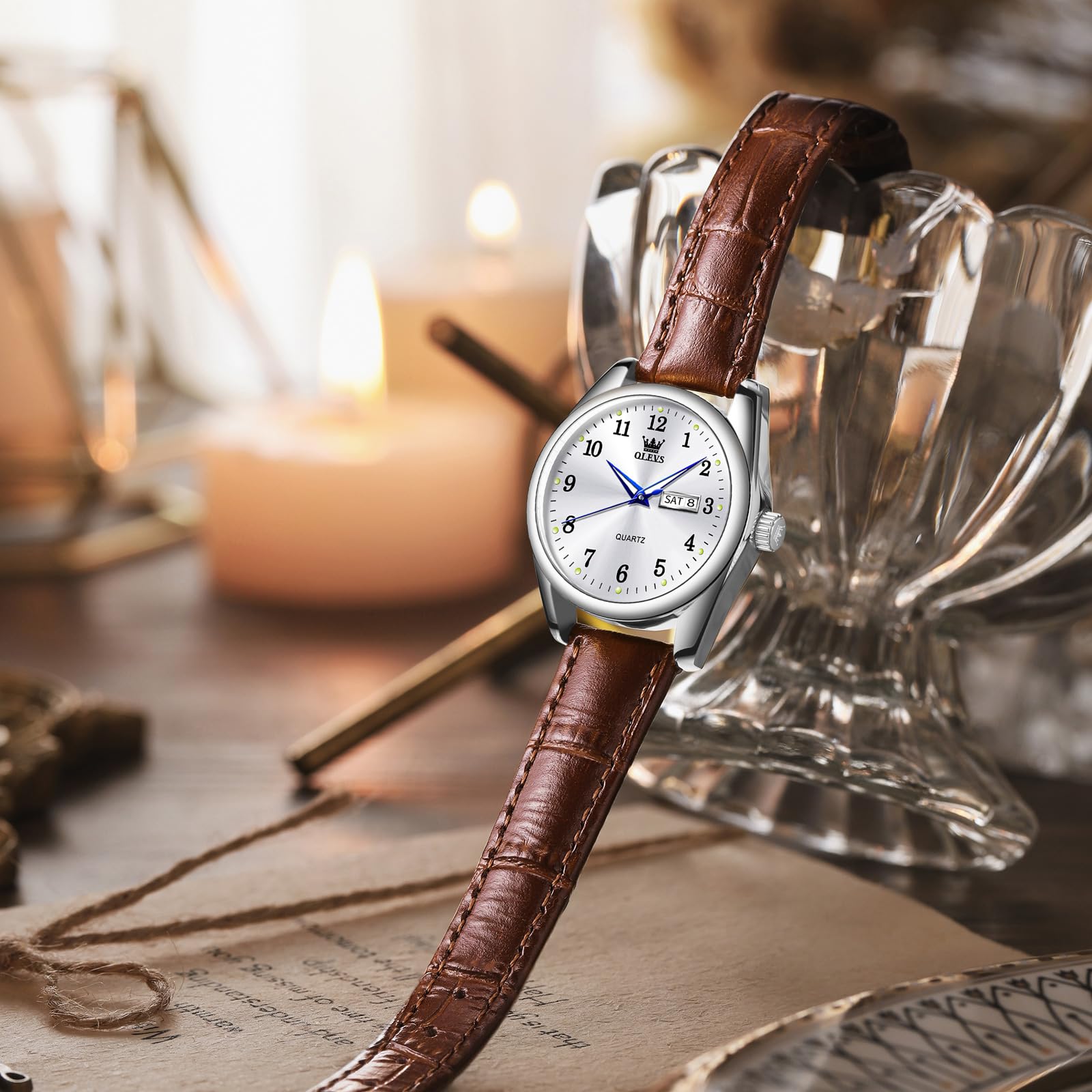 Foto 6 pulgar | Reloj Olevs Classic Leather Para Mujer Impermeable Marrón - Venta Internacional.