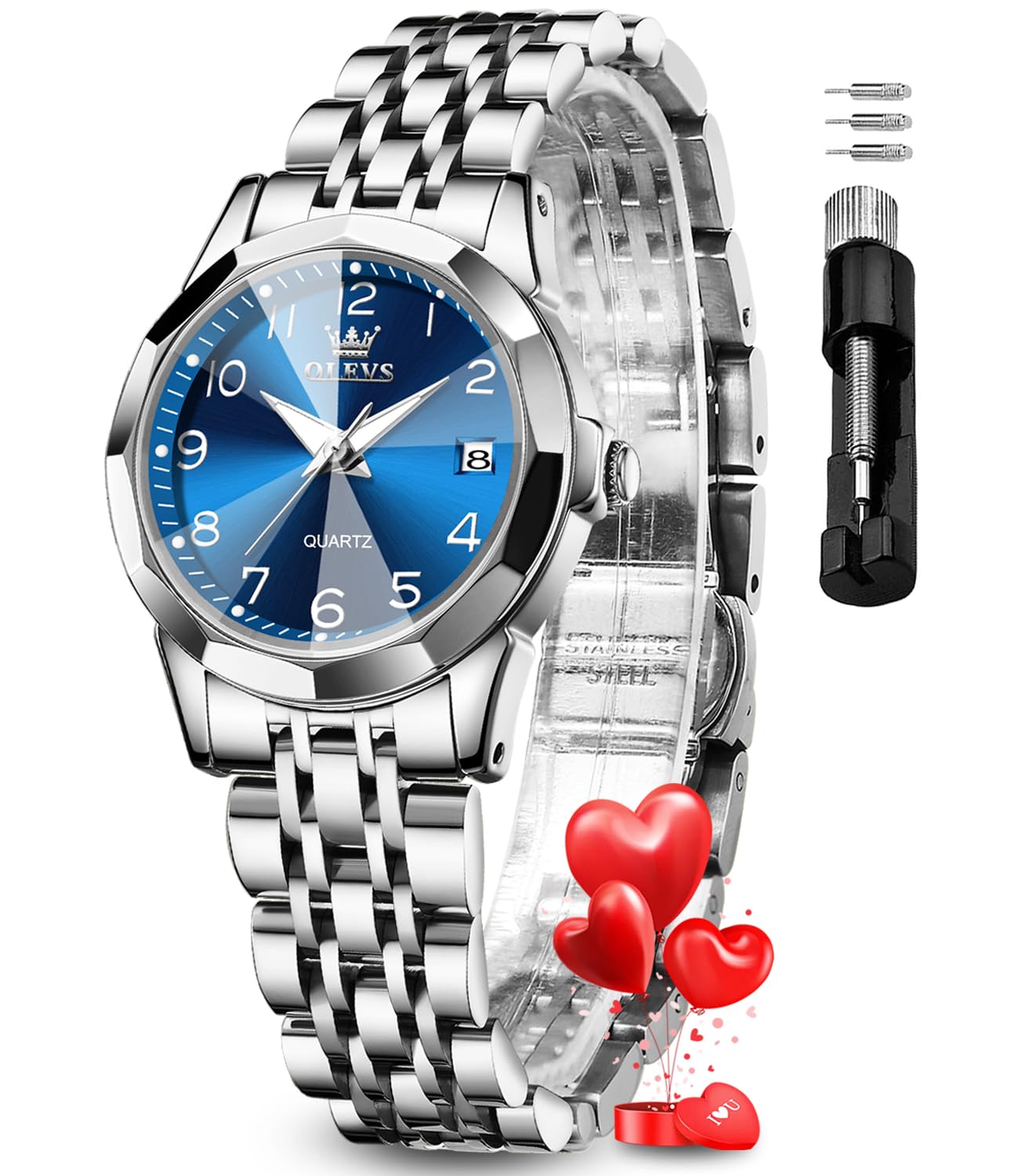 Reloj Olevs Vestido De Moda Azul Diamond Para Mujer, Impermeable - Venta Internacional.