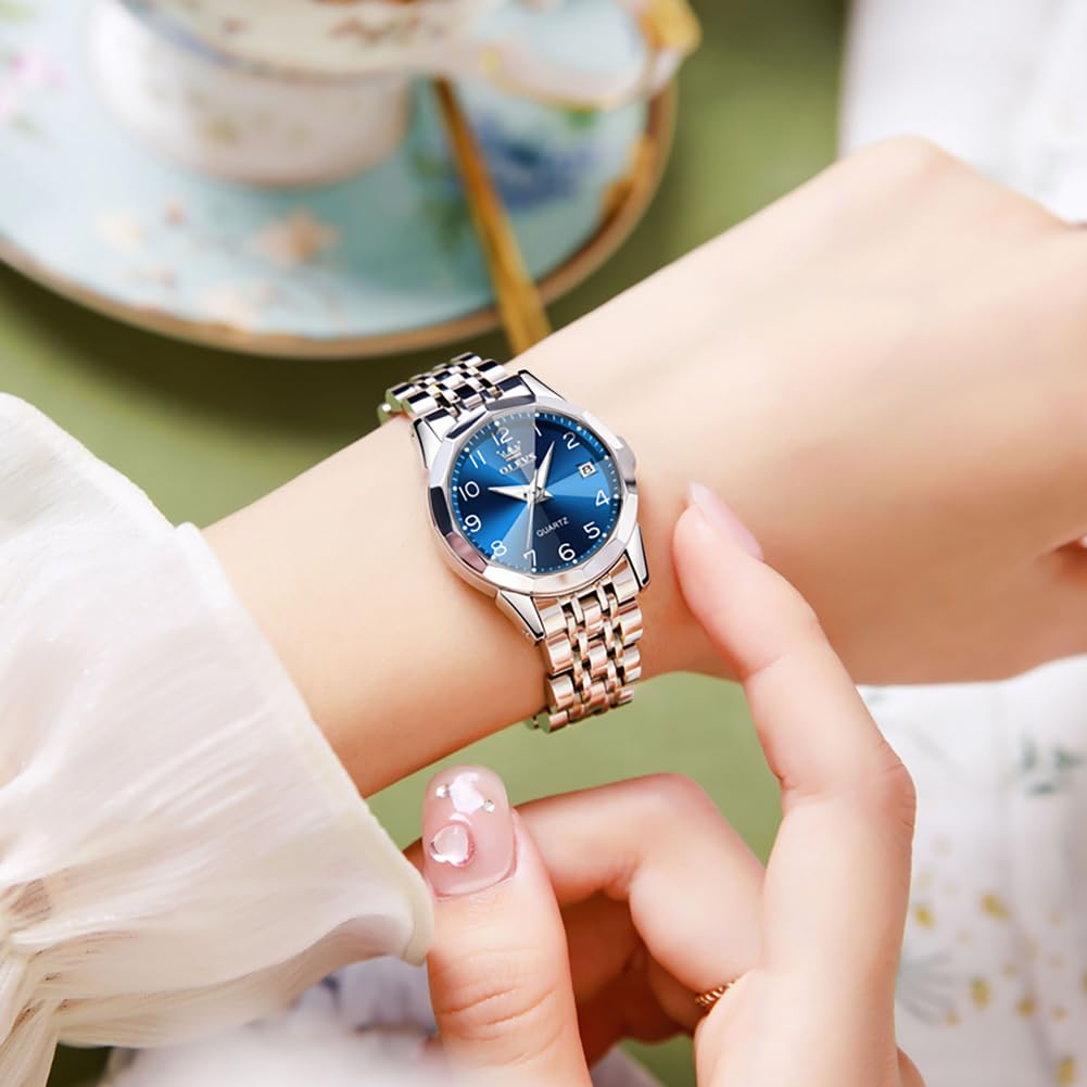 Foto 4 pulgar | Reloj Olevs Vestido De Moda Azul Diamond Para Mujer, Impermeable - Venta Internacional.