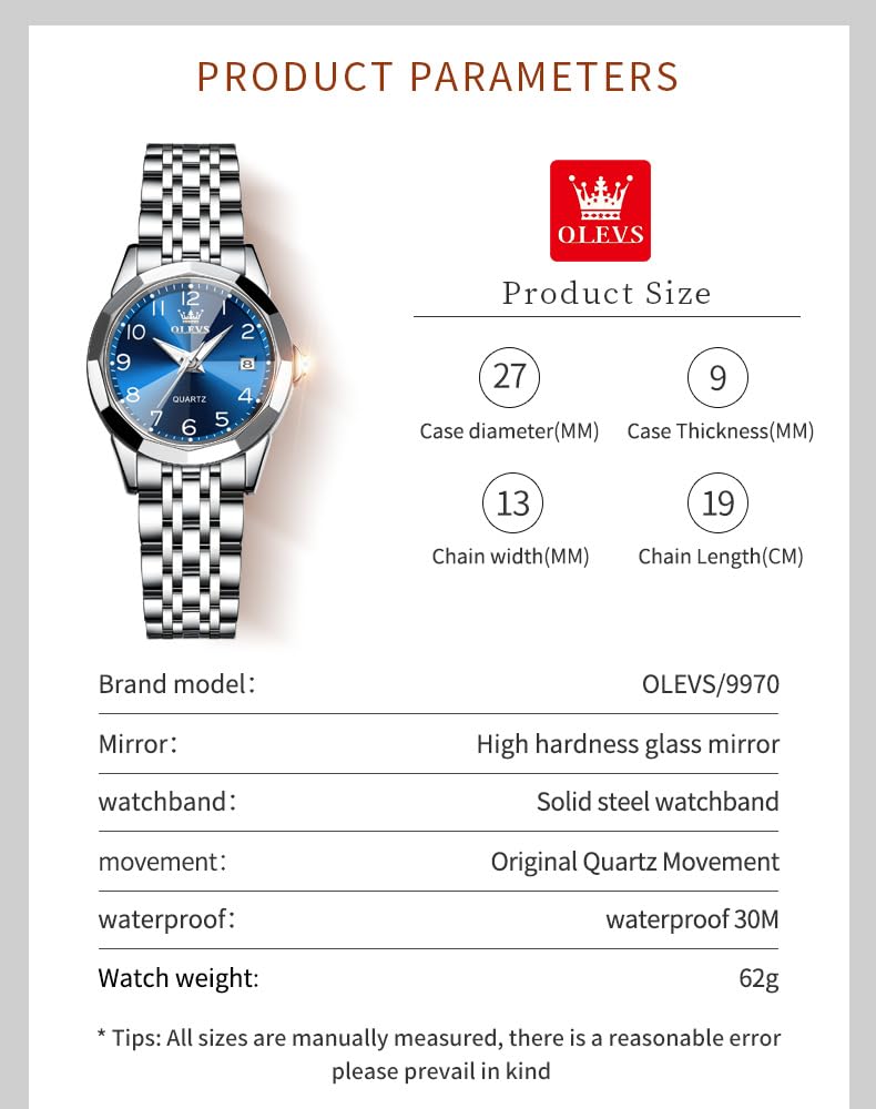 Foto 6 | Reloj Olevs Vestido De Moda Azul Diamond Para Mujer, Impermeable - Venta Internacional.