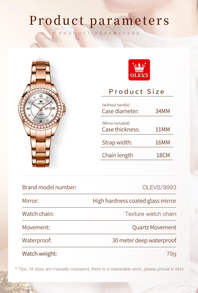 Foto 7 pulgar | Reloj Olevs Rose Gold Para Mujer Con Diamantes A Prueba De Agua - Venta Internacional.