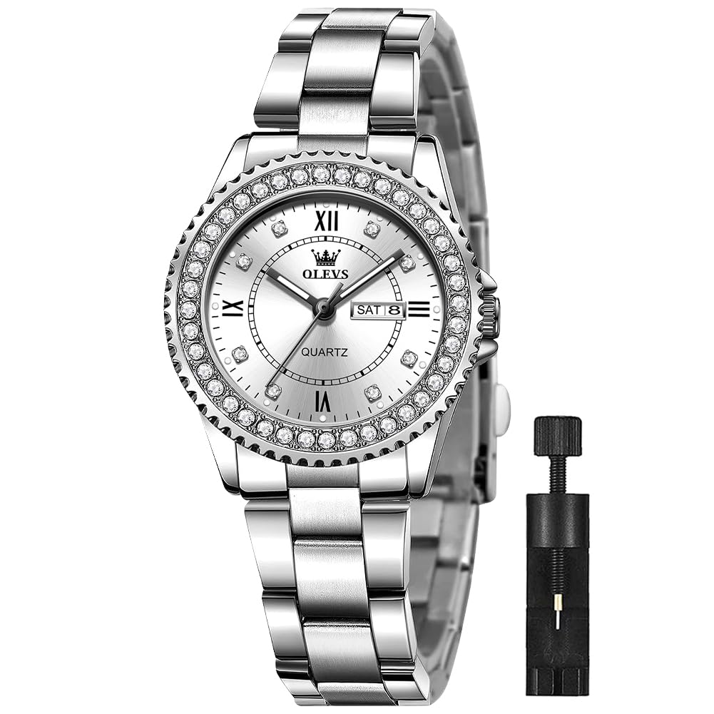 Reloj Olevs Luxury Silver Waterproof Para Mujer Con Fecha - Venta Internacional.