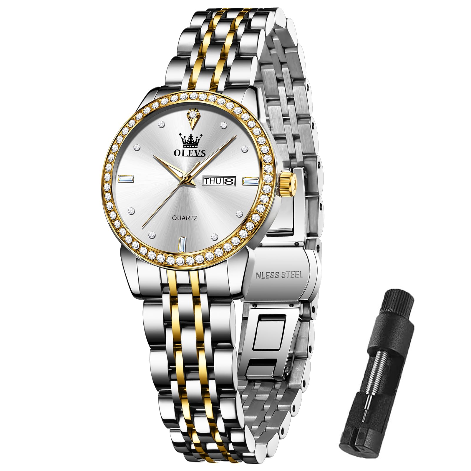 Foto 1 | Reloj Olevs Small De Acero Inoxidable Con Forma De Diamante Para Mujer - Venta Internacional.