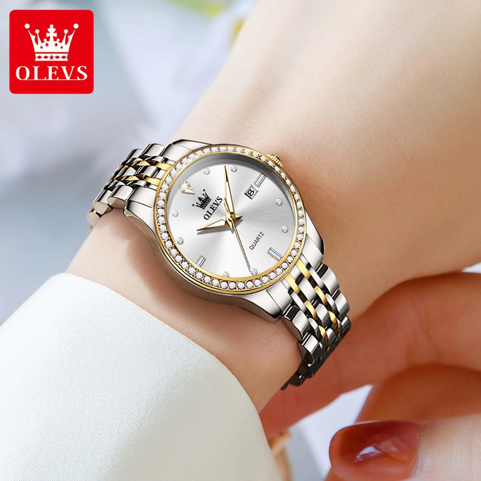 Foto 3 pulgar | Reloj Olevs Small De Acero Inoxidable Con Forma De Diamante Para Mujer - Venta Internacional.