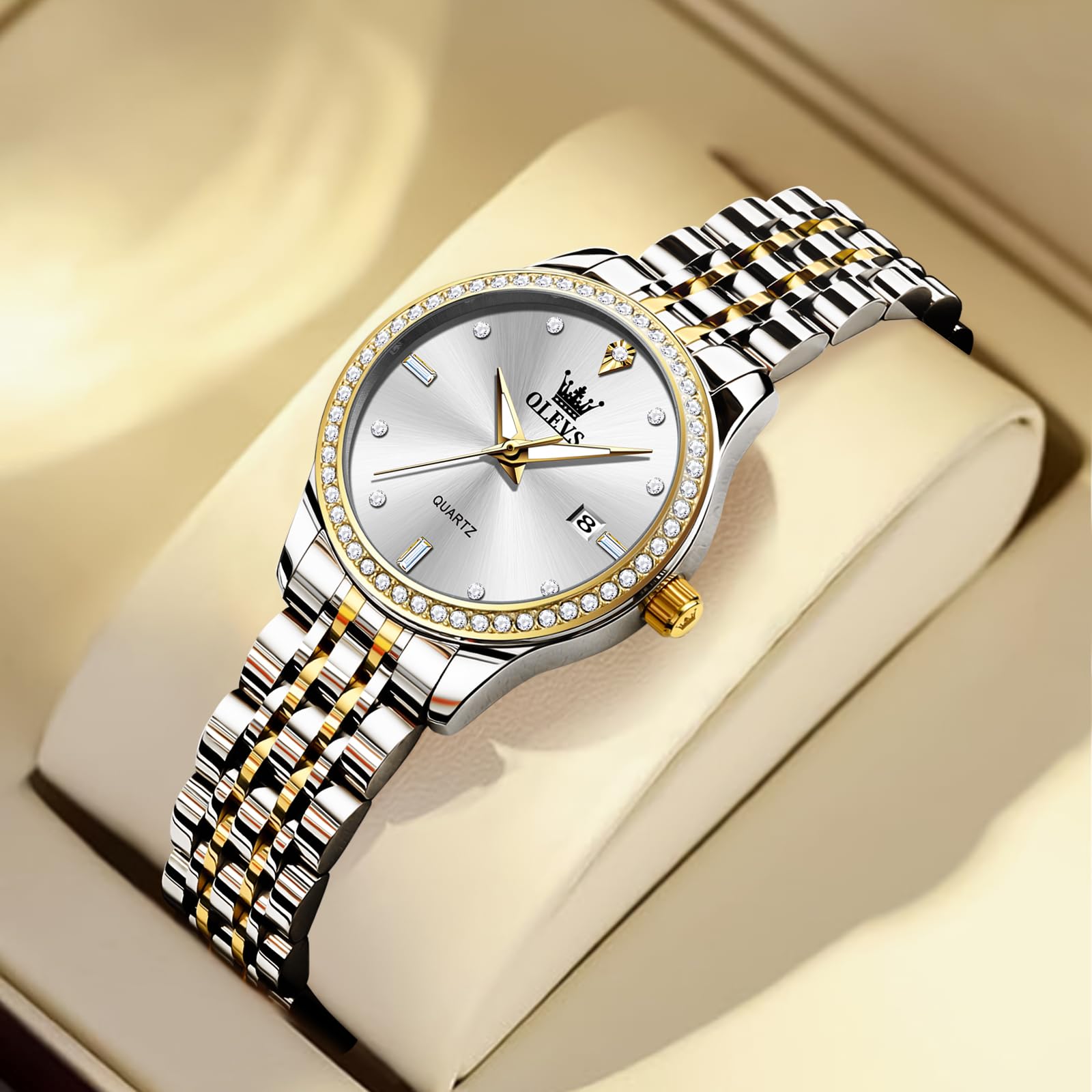Foto 4 pulgar | Reloj Olevs Small De Acero Inoxidable Con Forma De Diamante Para Mujer - Venta Internacional.