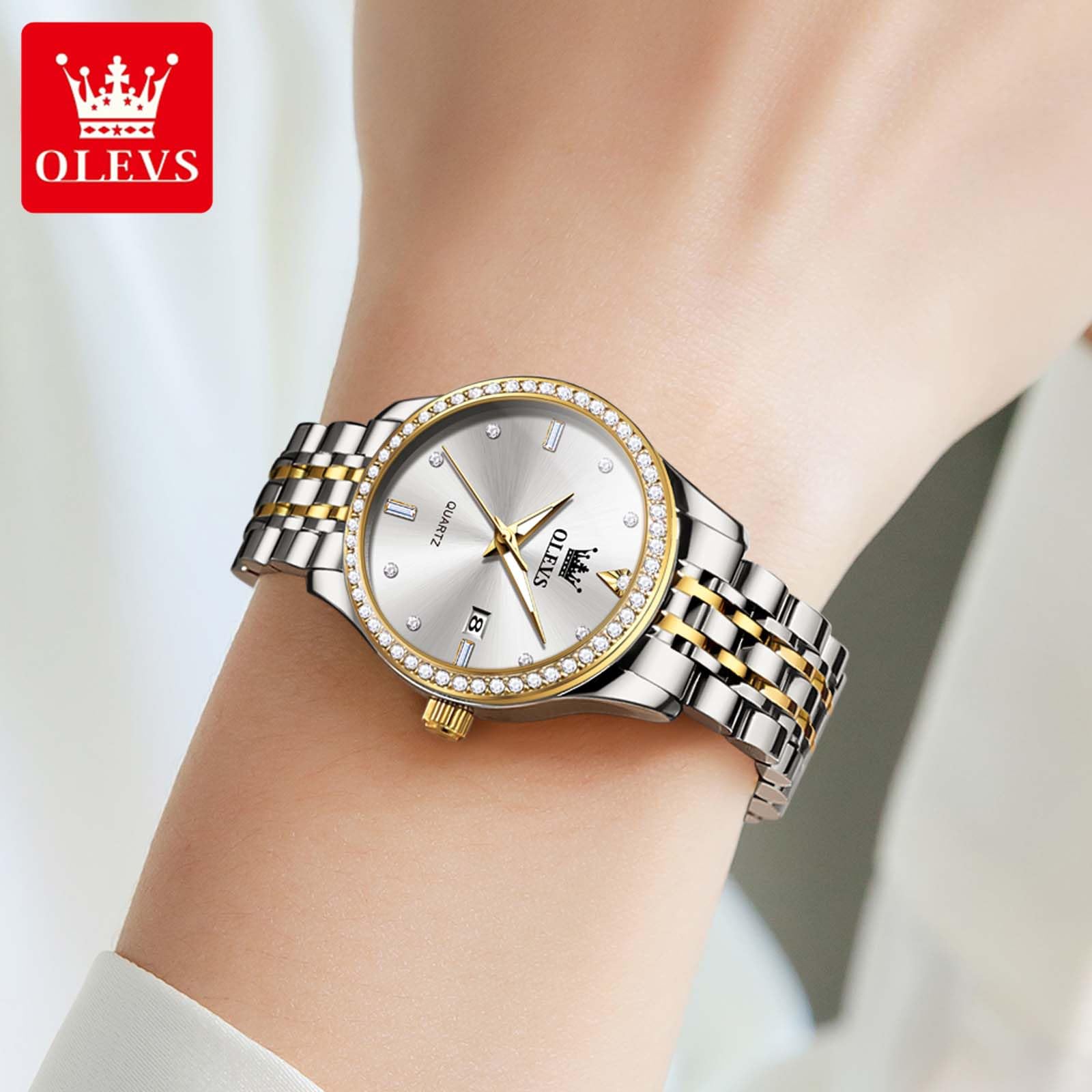 Foto 5 pulgar | Reloj Olevs Small De Acero Inoxidable Con Forma De Diamante Para Mujer - Venta Internacional.