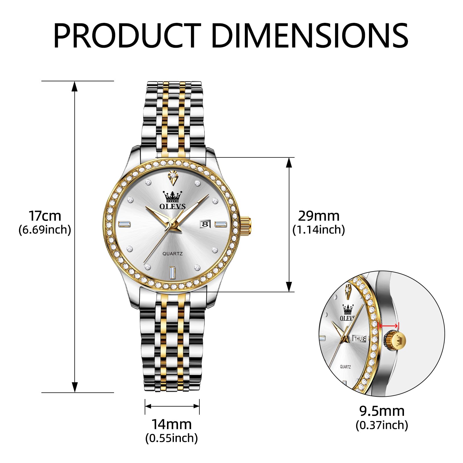 Foto 6 pulgar | Reloj Olevs Small De Acero Inoxidable Con Forma De Diamante Para Mujer - Venta Internacional.
