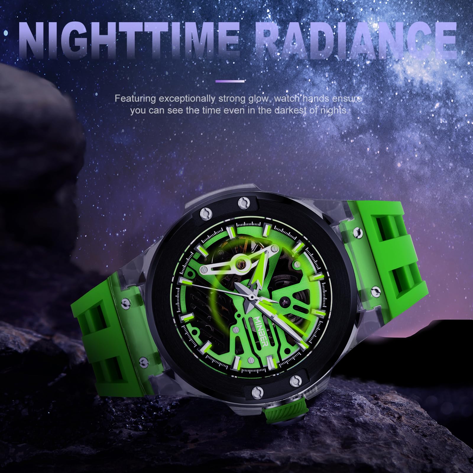 Foto 6 pulgar | Reloj Minber Skeleton Automático Con Esfera De 46 Mm, 3 Atm, Impermeable Para Hombre - Venta Internacional.