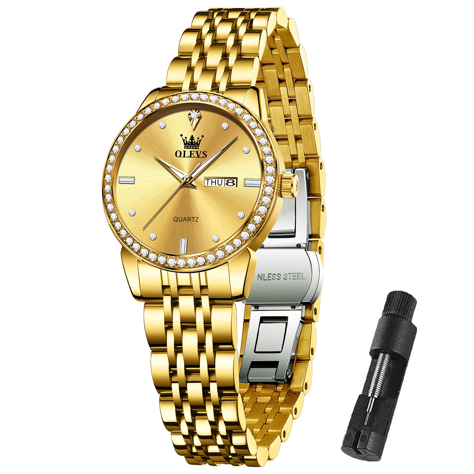 Foto 2 pulgar | Reloj Olevs Gold De Acero Inoxidable Impermeable Para Mujer - Venta Internacional.