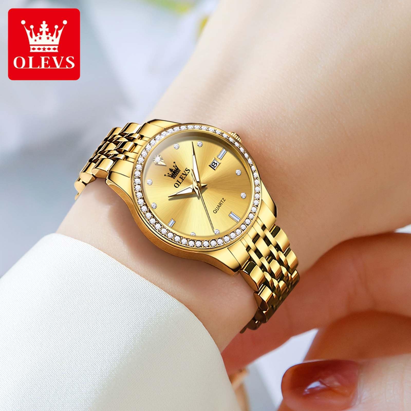 Foto 3 pulgar | Reloj Olevs Gold De Acero Inoxidable Impermeable Para Mujer - Venta Internacional.