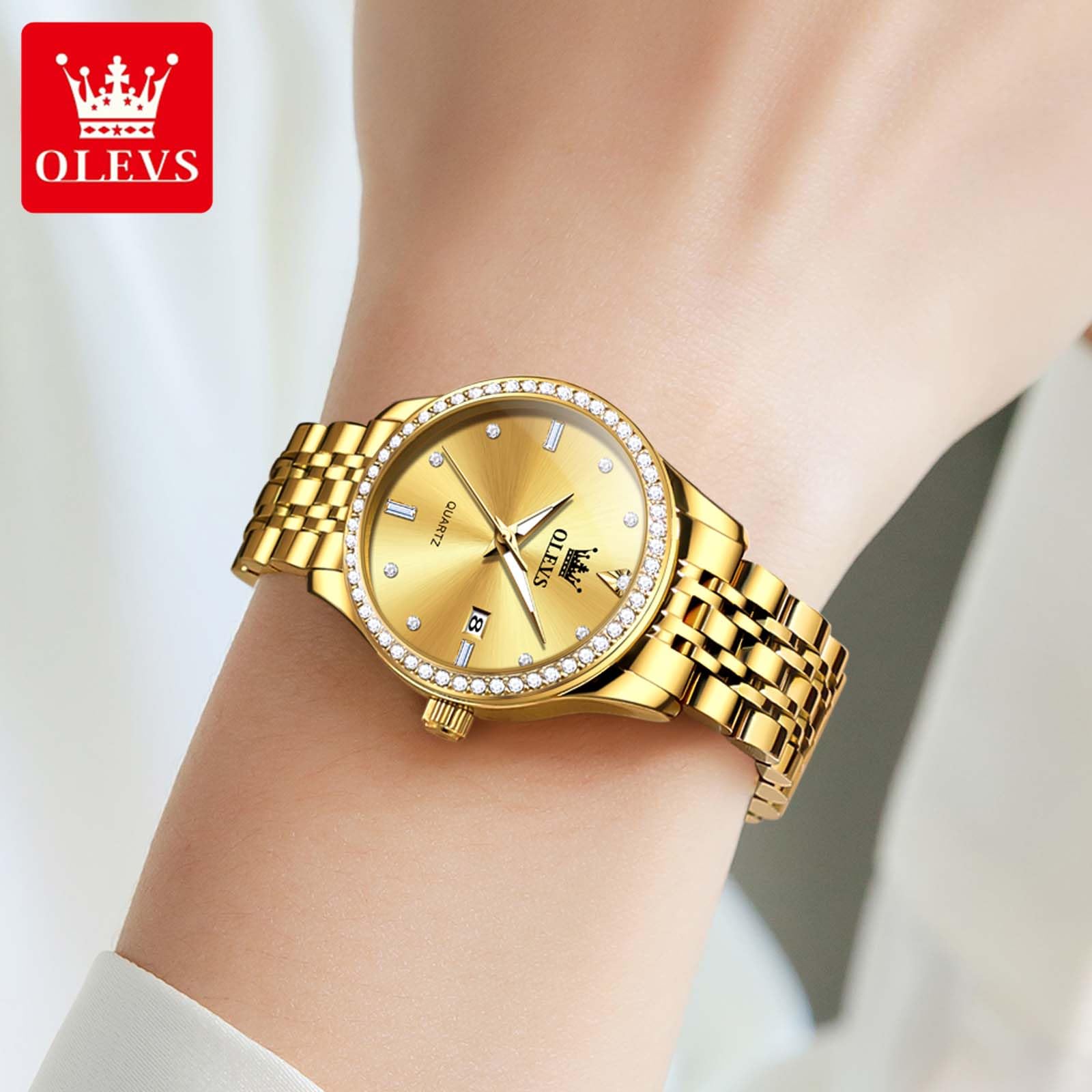 Foto 5 pulgar | Reloj Olevs Gold De Acero Inoxidable Impermeable Para Mujer - Venta Internacional.