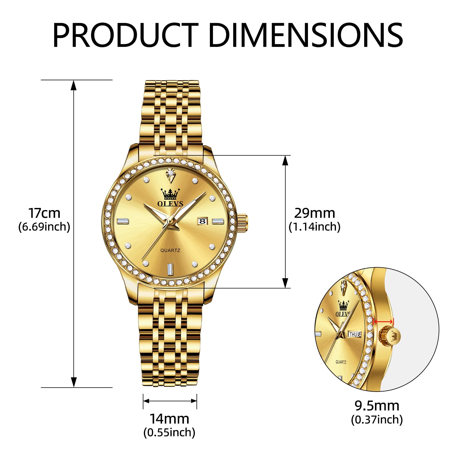 Foto 6 pulgar | Reloj Olevs Gold De Acero Inoxidable Impermeable Para Mujer - Venta Internacional.