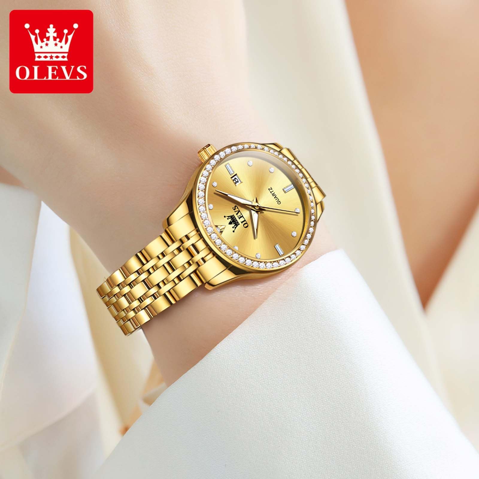 Foto 8 pulgar | Reloj Olevs Gold De Acero Inoxidable Impermeable Para Mujer - Venta Internacional.