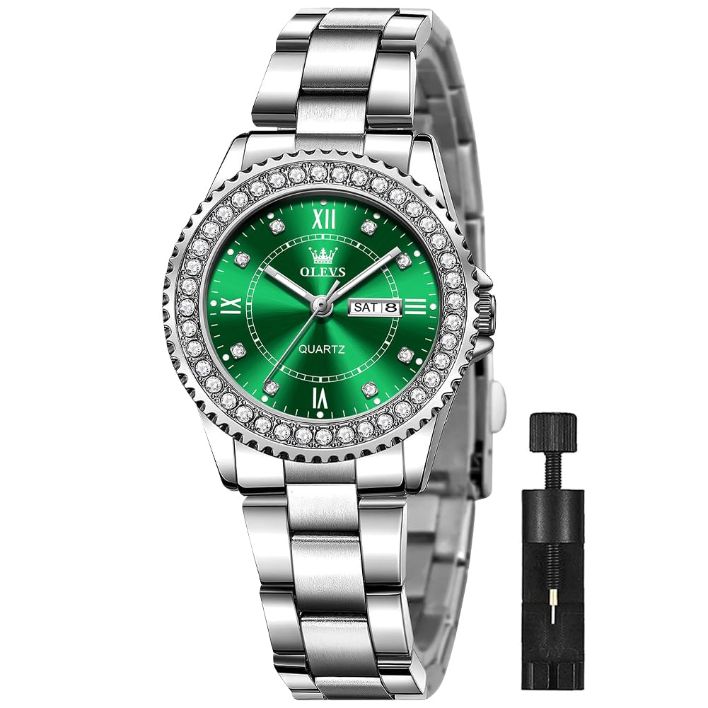 Reloj OLEVS Verde de Lujo Impermeable y de Acero Inoxidable para Mujer - Venta Internacional